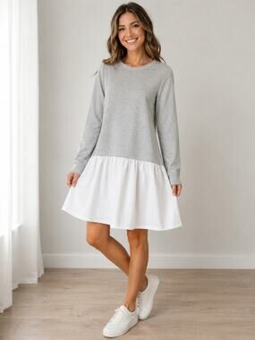 Addison Bay Women's SZ L Swing Dress Heather Gray & White NWT $178